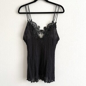 Vintage Y2K Black Lace Slip Dress Womens Large Beaded Dark Fairy Whimsigoth Vamp